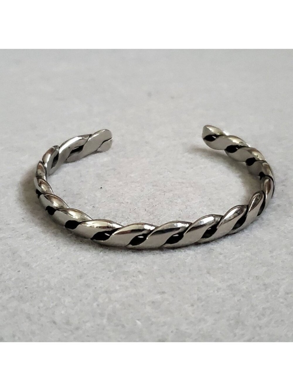 Silver Tone Cuff Bracelet Twisted Rope Design 6.75"